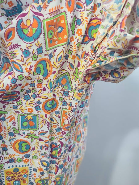 Colorful Novelty Print Dress (Flowers, People, Animals) <br> (B-37" W-32" H-38")