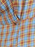 Blue Brown Plaid Dress with Yellow Flower Pocket <br> (B-40" W-28" H-36")