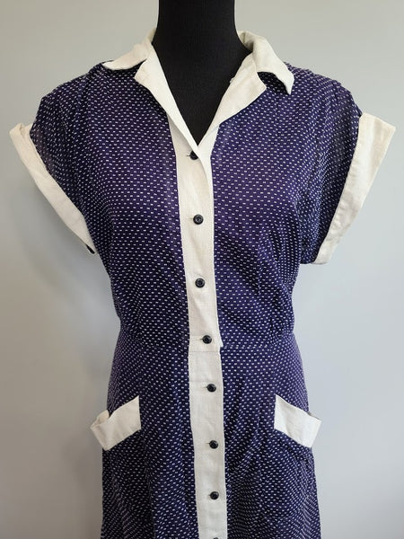 Blue Polka Dot Dress with Ties <br> (B-43" W-36" B-43")