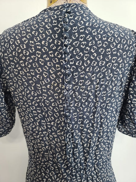 German Lightweight Blue Dress with White Print <br> (B-35" W-28" H-33")