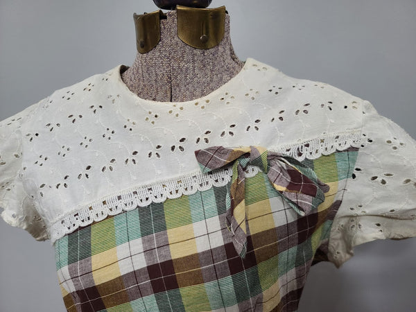 Brown, Yellow & Green Plaid Dress <br> (B-36" W-28" H-37")