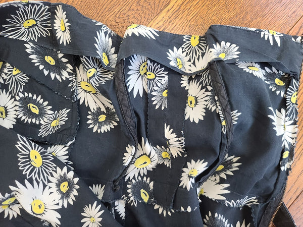 Black Sunflower Print Halter Dress <br> (B-30" W-25" H-40")