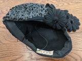 Black Felt Hat Sequins and Flowers