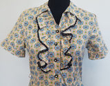Abstract Print Dress with Ruffles and Rhinestones <br> (B-37 1/2" W-31" H-39 1/2")
