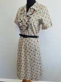 Abstract Print Dress with Ruffles and Rhinestones <br> (B-37 1/2" W-31" H-39 1/2")