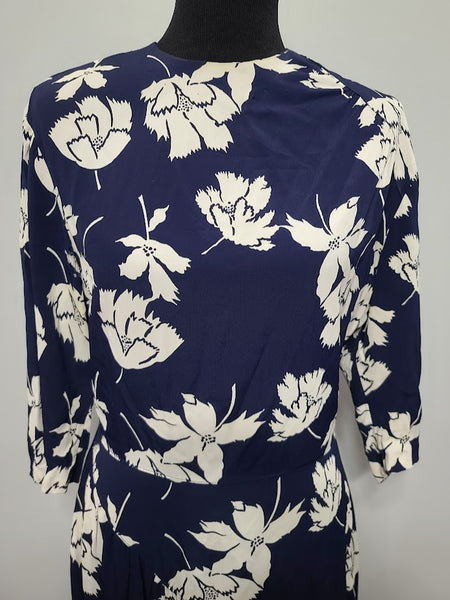 Navy Blue with White Flowers Dress (as-is) <br> (B-39" W-29" H-41")