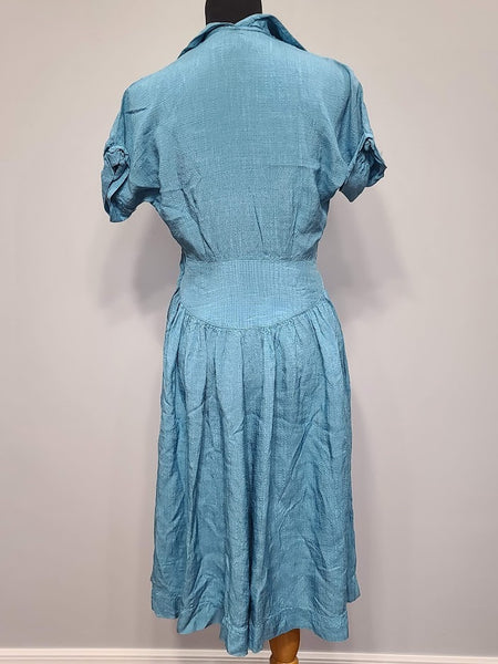 Blue Dress with Flower Buttons <br> (B-38" W-27" H-48")