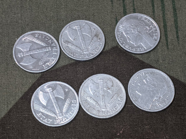 Set of 6 Wartime French 50 Centimes Coins
