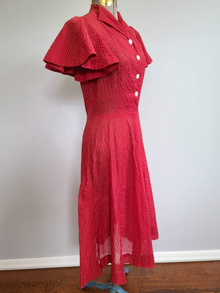 Red Seersucker Dress <br> (B-37" W-26.5" H-41")