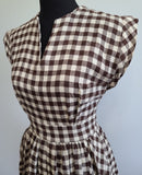 White & Brown Plaid Sleeveless Dress <br> (B-33" W-26" H-39")