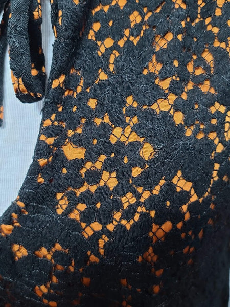 German Black and Orange Lace Dress <br> (B-37" W-35" H-37")