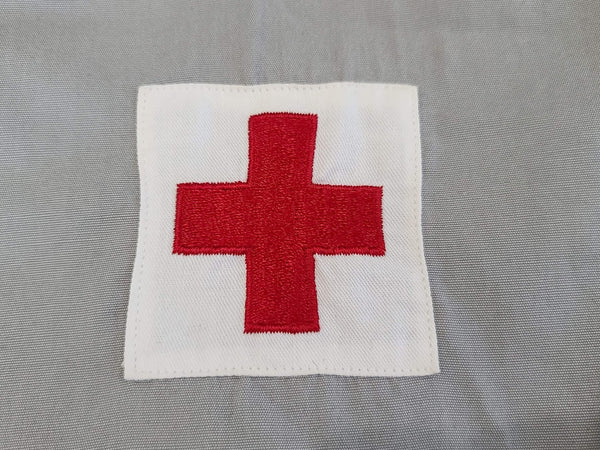 Red Cross Gray Purse / Knitting Bag