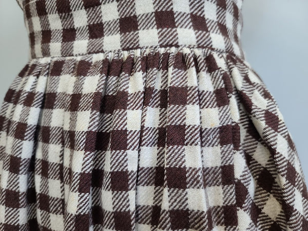 White & Brown Plaid Sleeveless Dress (B-33" W-26" H-39") White & Brown Plaid Sleeveless Dress (B-33" W-26" H-39")