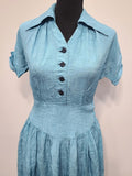 Blue Dress with Flower Buttons <br> (B-38" W-27" H-48")