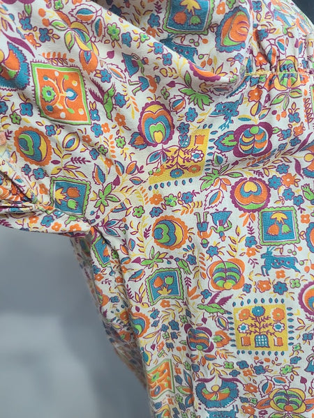 Colorful Novelty Print Dress (Flowers, People, Animals) <br> (B-37" W-32" H-38")