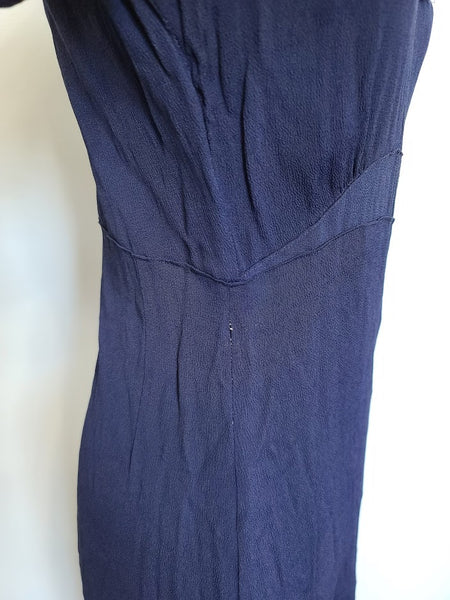 Blue Rayon Dress with Netting (as-is) <br> (B-34" W-26.5" H-31")