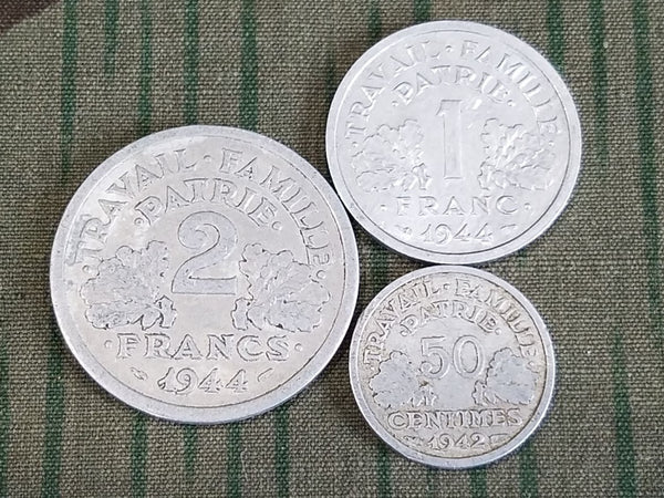 Set of 5 Wartime French Franc Coins