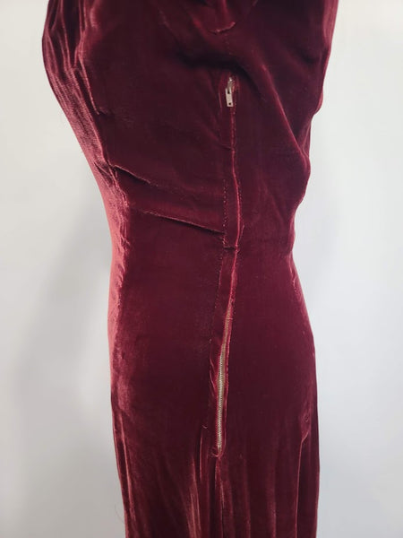Dark Red Velvet Gown <br> (B-36" W-28" H-36.5")