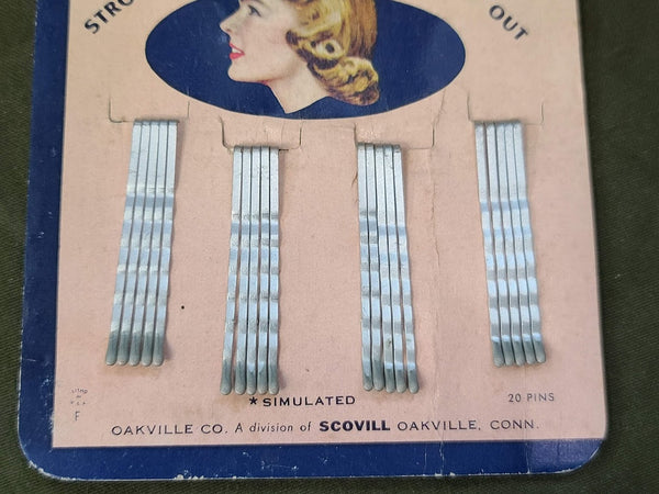 De Long Bobby Pins on Card (Simulated Rubber Tips due to Rationing)