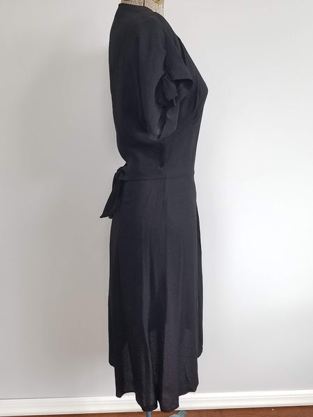 Black Rayon Dress with Army Eagle Button <br> (B-33" W-24" H-33")