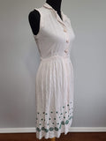 Off-White Sleeveless Dress with Green Design on Skirt <br> (B-35.5" W-26" H-39")