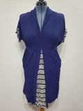 Dark Blue Rayon Dress with Abstract Print Trim <br> (B-42" W-35" H-42")