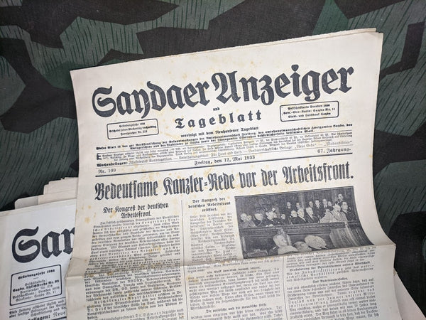 Original 3rd Reich Era Sandaer-Anzeiger Newspaper