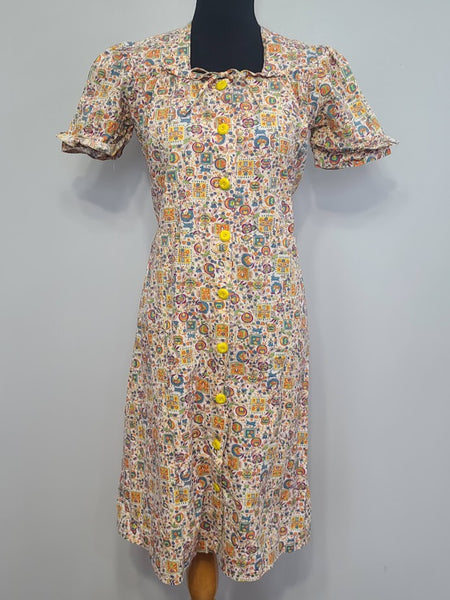 Colorful Novelty Print Dress (Flowers, People, Animals) <br> (B-37" W-32" H-38")