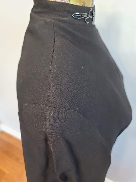 Black Rayon Beaded Skirt Suit Asymmetrical <br> (B-35" W-26" H-35")