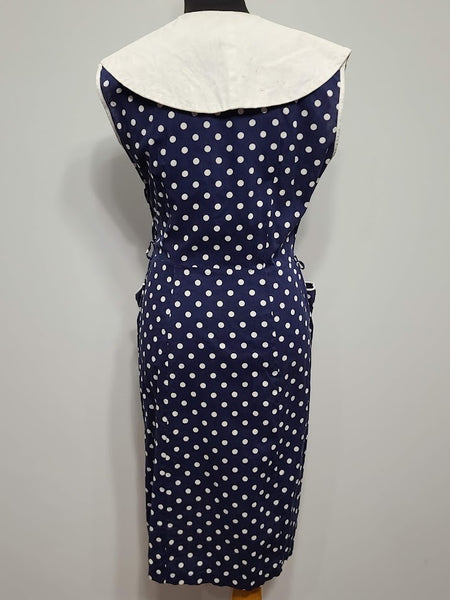 Blue Polka Dot Sleeveless Dress <br> (B-38" W-30" H-40")