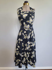 Black Sunflower Print Halter Dress <br> (B-30" W-25" H-40")