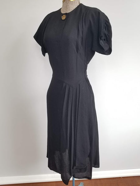 Black Rayon Dress with Army Eagle Button <br> (B-33" W-24" H-33")