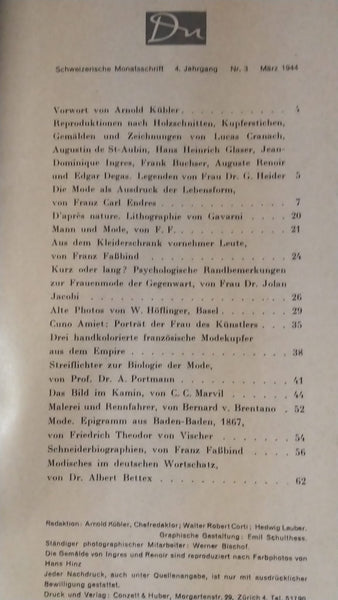 "Du" March of 1944 Swiss Magazine