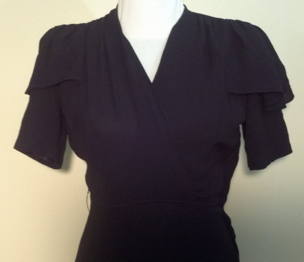 Black Crepe Rayon Dress w/ Accented Sleeves <br> (B-38 1/2" W-27" H-38")