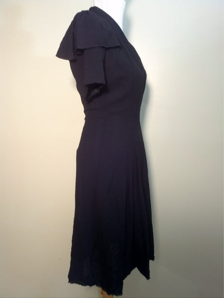 Black Crepe Rayon Dress w/ Accented Sleeves <br> (B-38 1/2" W-27" H-38")