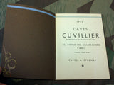1933 French Wine Menu Caves Cuvillier Champs-Elysees Paris