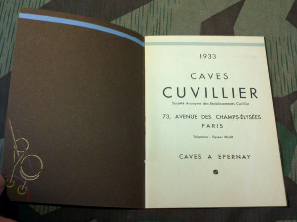 1933 French Wine Menu Caves Cuvillier Champs-Elysees Paris