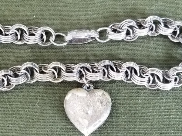US Army Sweetheart Bracelet Sterling Heart Charm