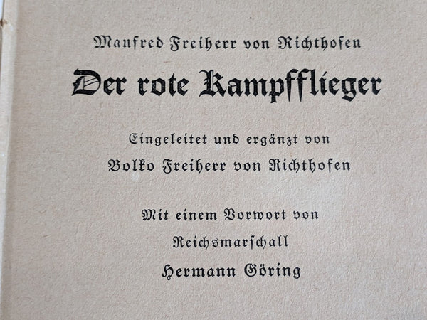 Red Baron Von Richthofen Der Rote Kampflieger 1933 Book (Forward by Göring) & Postcard