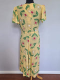 Yellow Abstract Flower Print Dress <br> (B-38" W-30" H-42")