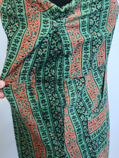 Red Green Print Sleeveless Dirndl <br> (B-35" W-32" H-40" -modified from ~29" waist)