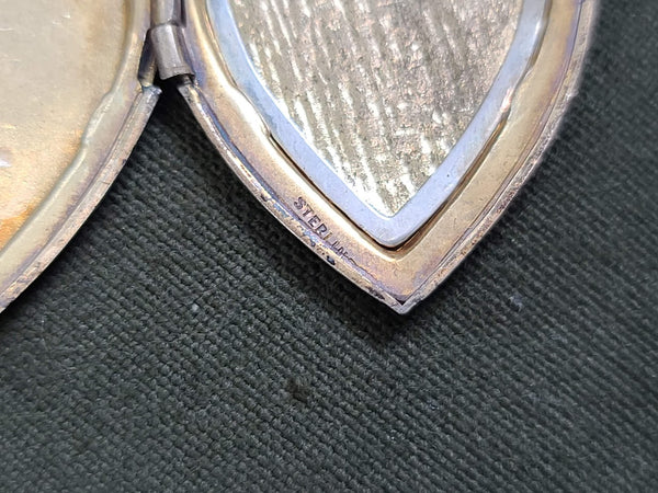 US Navy Heart Etched Locket Necklace Sterling