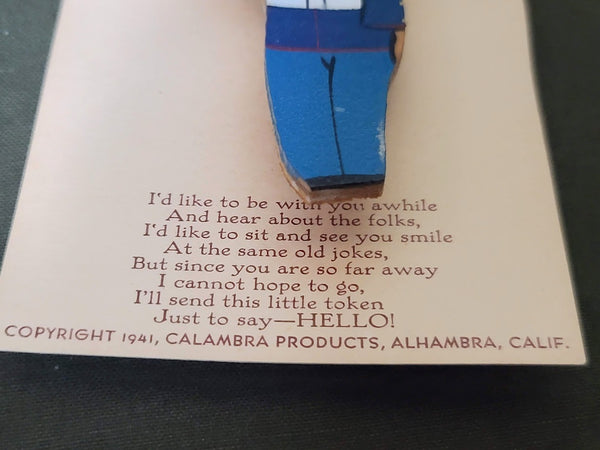 1941 Wooden Marine Brooch on Card