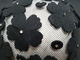 Black Wide Brim Hat with Mesh and Rhinestones