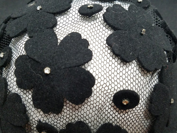 Black Wide Brim Hat with Mesh and Rhinestones