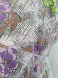 Purple and Green Flower Print Dress <br> (B-40" W-34" H-41")