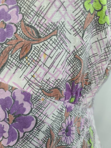 Purple and Green Flower Print Dress <br> (B-40" W-34" H-41")