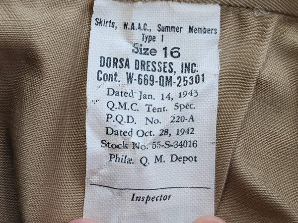 WAAC / WAC Khaki Skirt (Size 16) <br> (W-27.5" H-38")