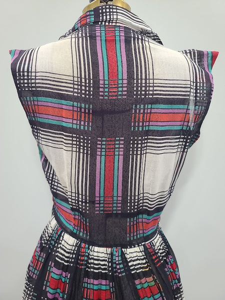 Colorful Plaid Sleeveless Dress <br> (B-36" W-25" H-41")