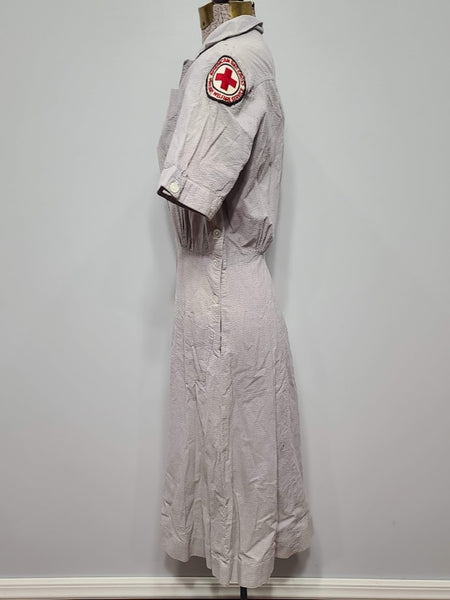 Red Cross Military Welfare Service Seersucker Work Dress <br> (B-36" W-26" H-36")